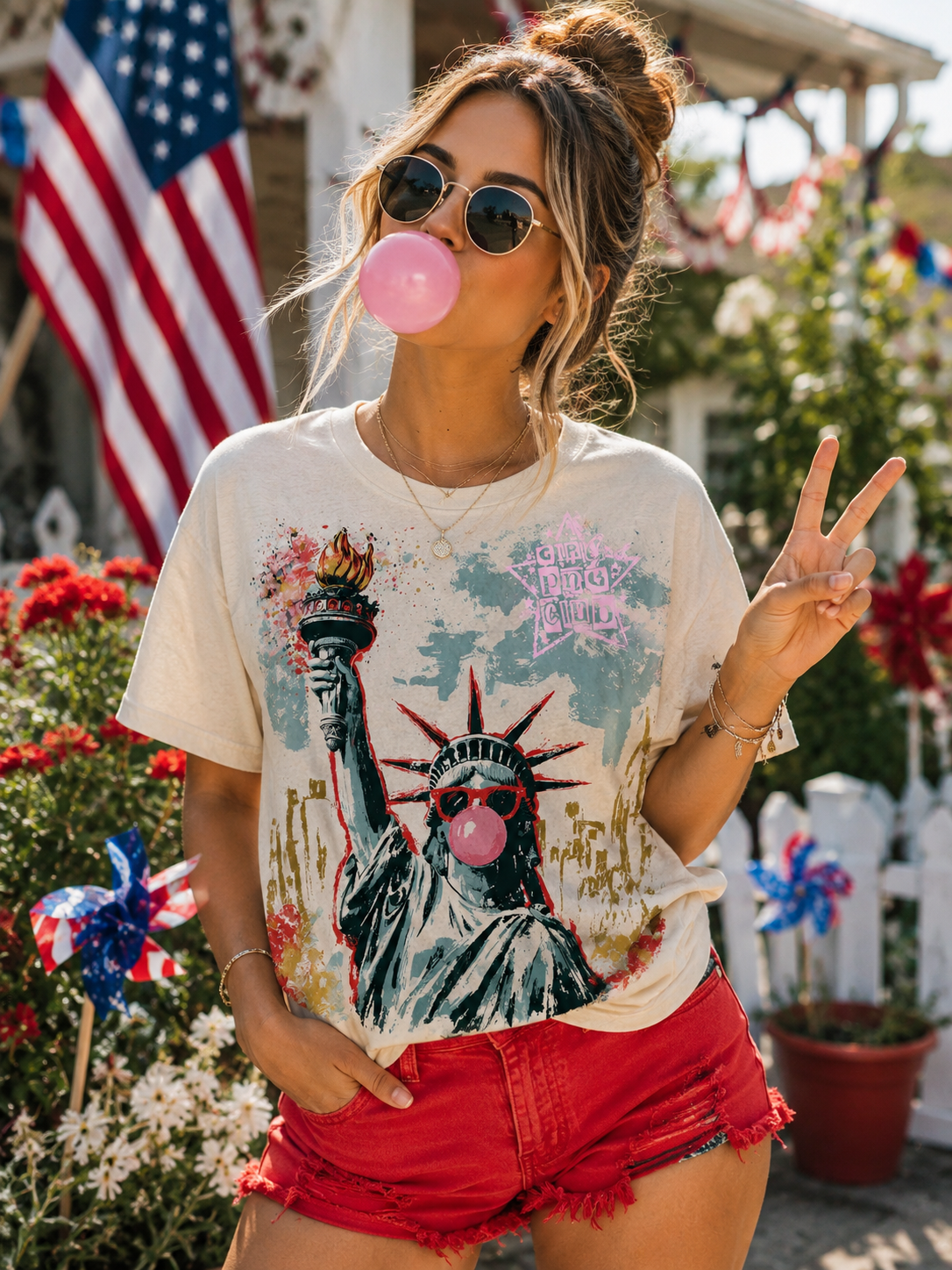 Statue of Liberty Bubble Gum Graphic Tee
