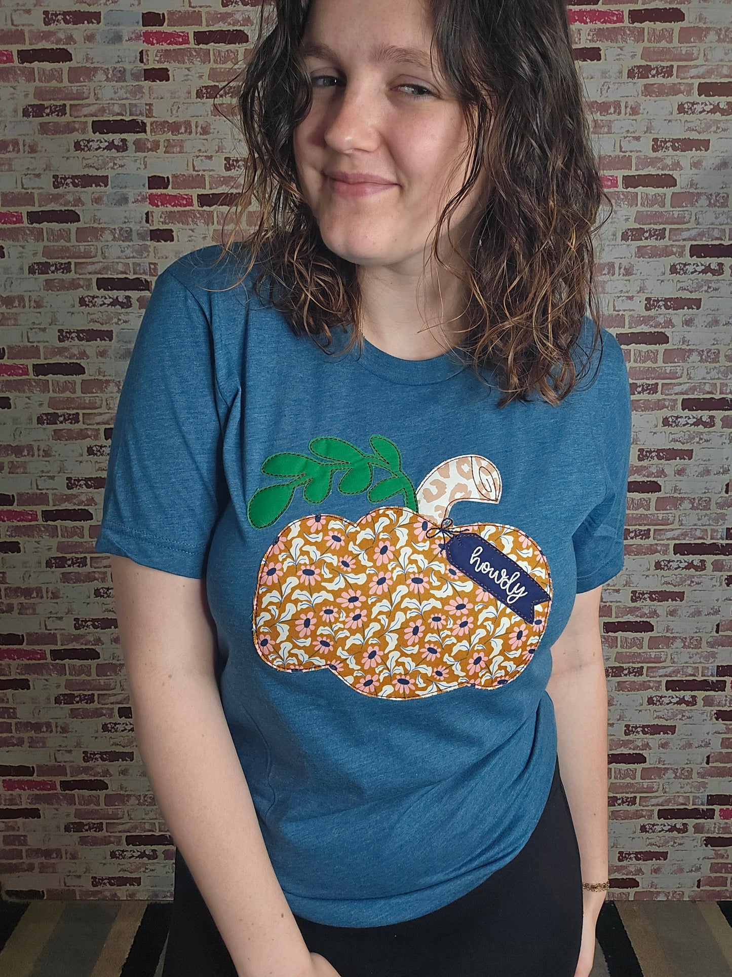 Teal floral howdy pumpkin tshirt