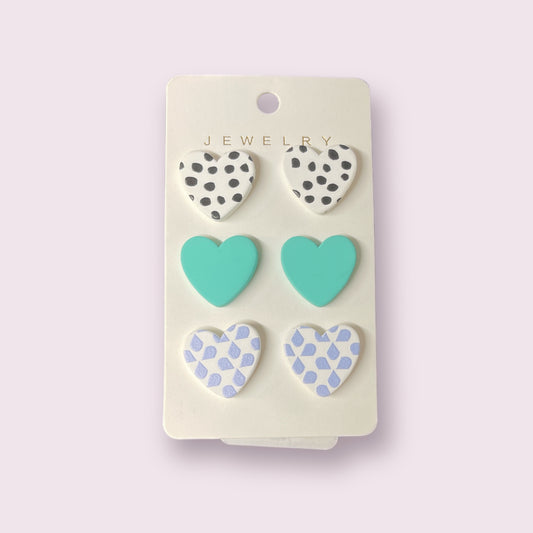 Heart 3 Pack Stud Earrings