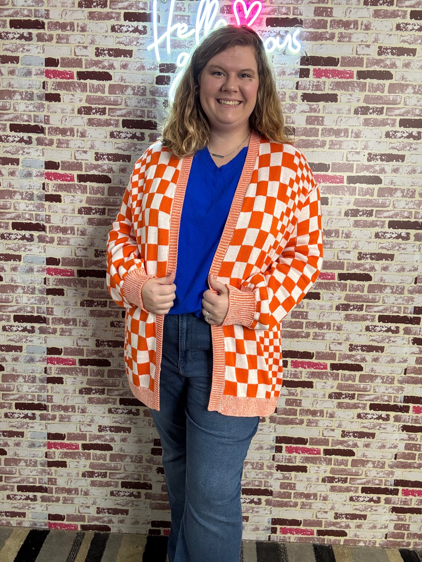 Orange Checkered Cardigan