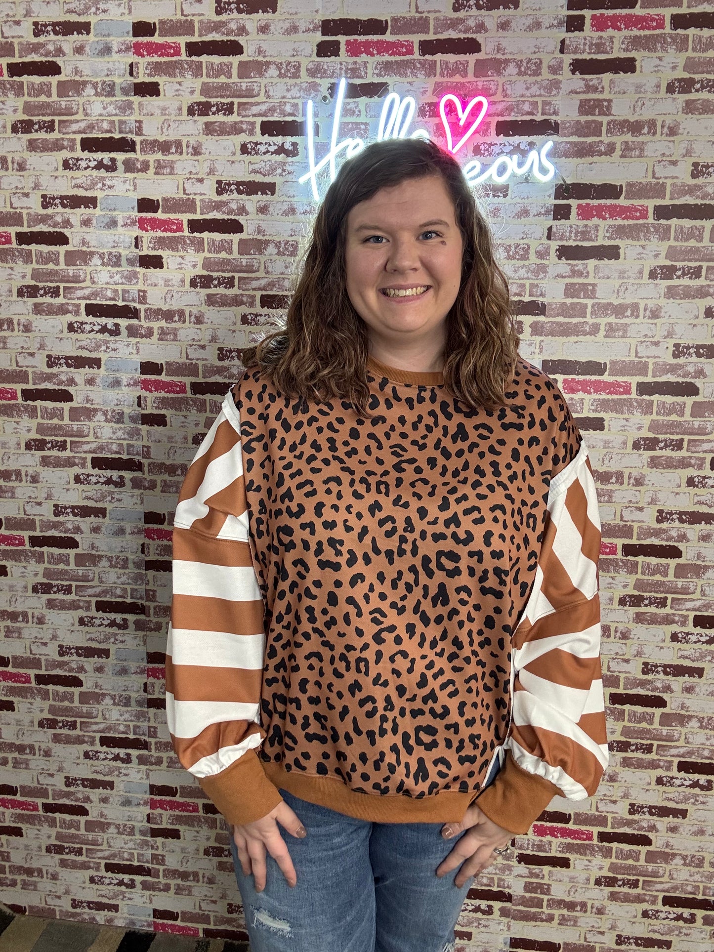 Leopard Print/ Striped Crewneck