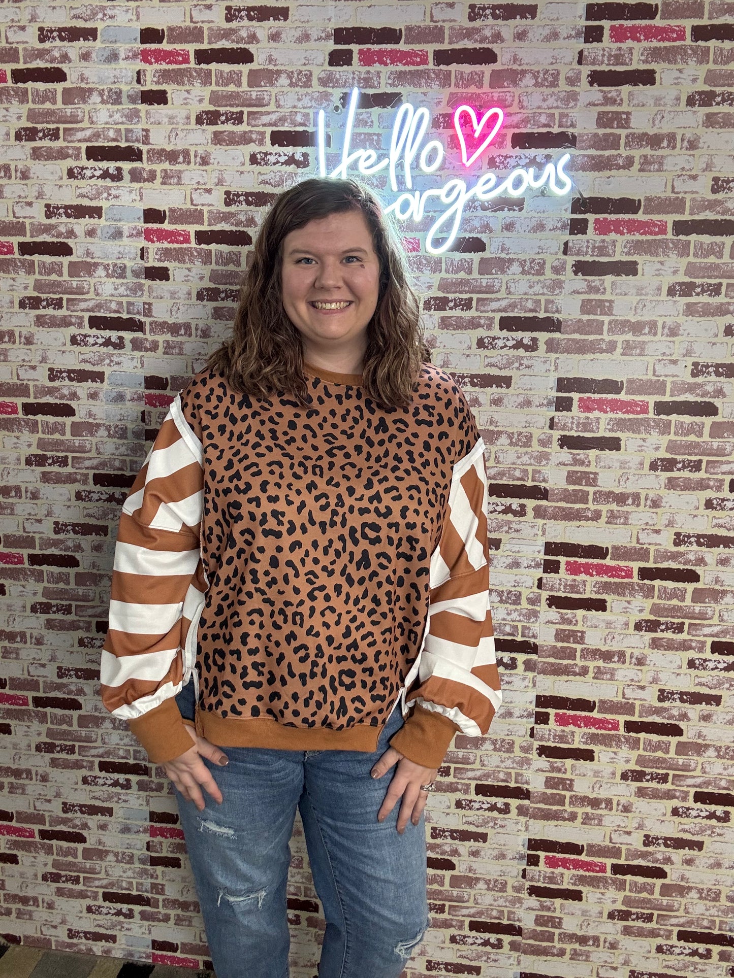 Leopard Print/ Striped Crewneck