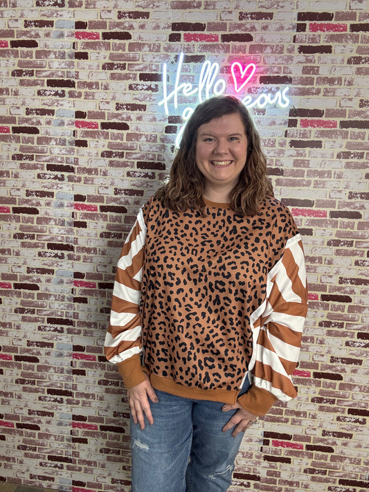 Leopard Print/ Striped Crewneck