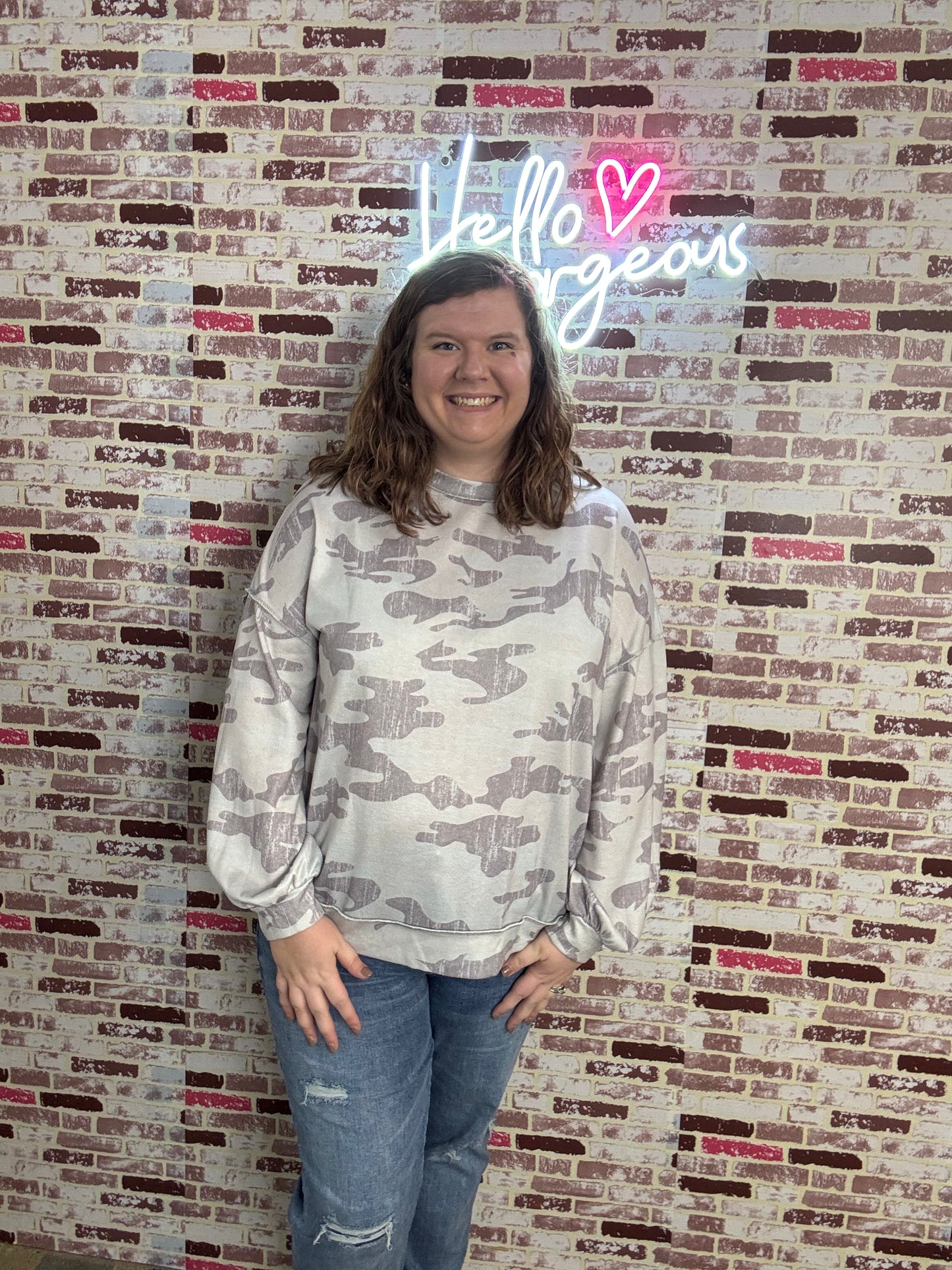 Gray Camo Long Sleeve Top