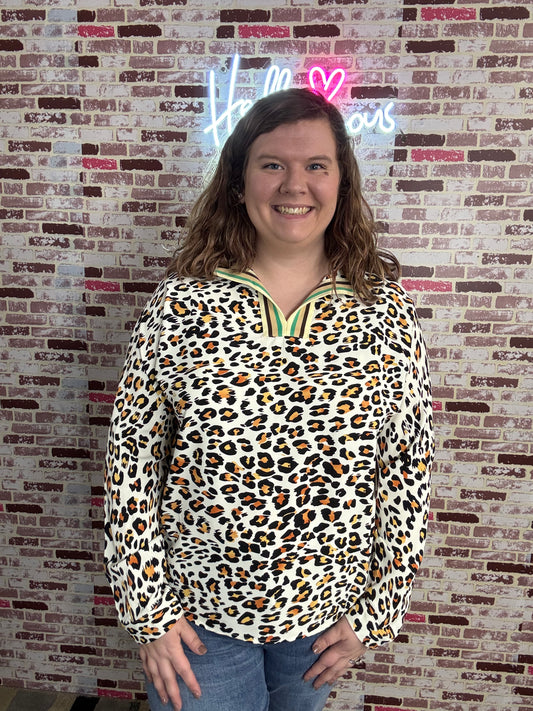 Leopard Print with Green Blouse