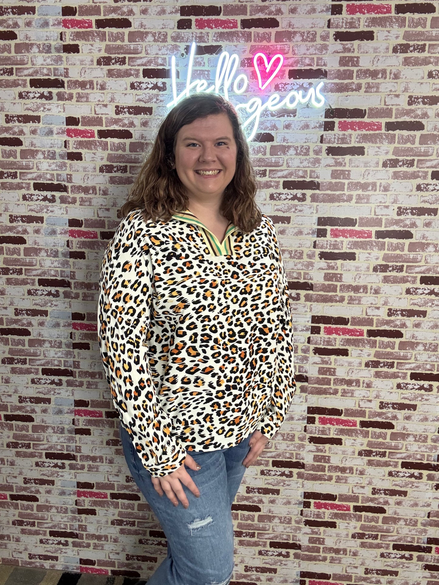Leopard Print with Green Blouse