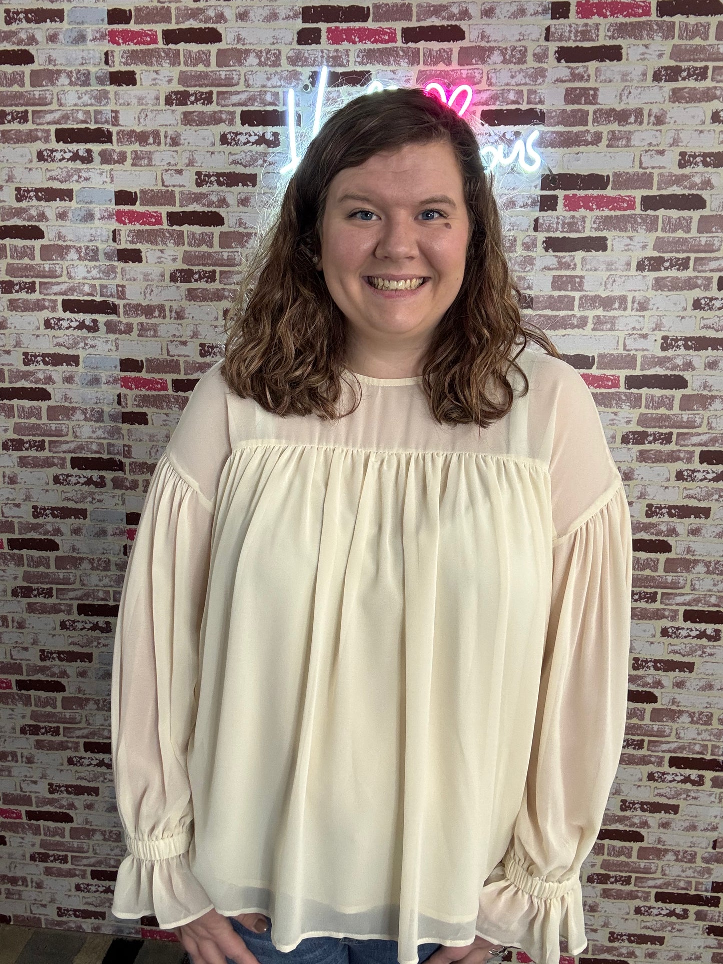 Cream Ruffle Blouse