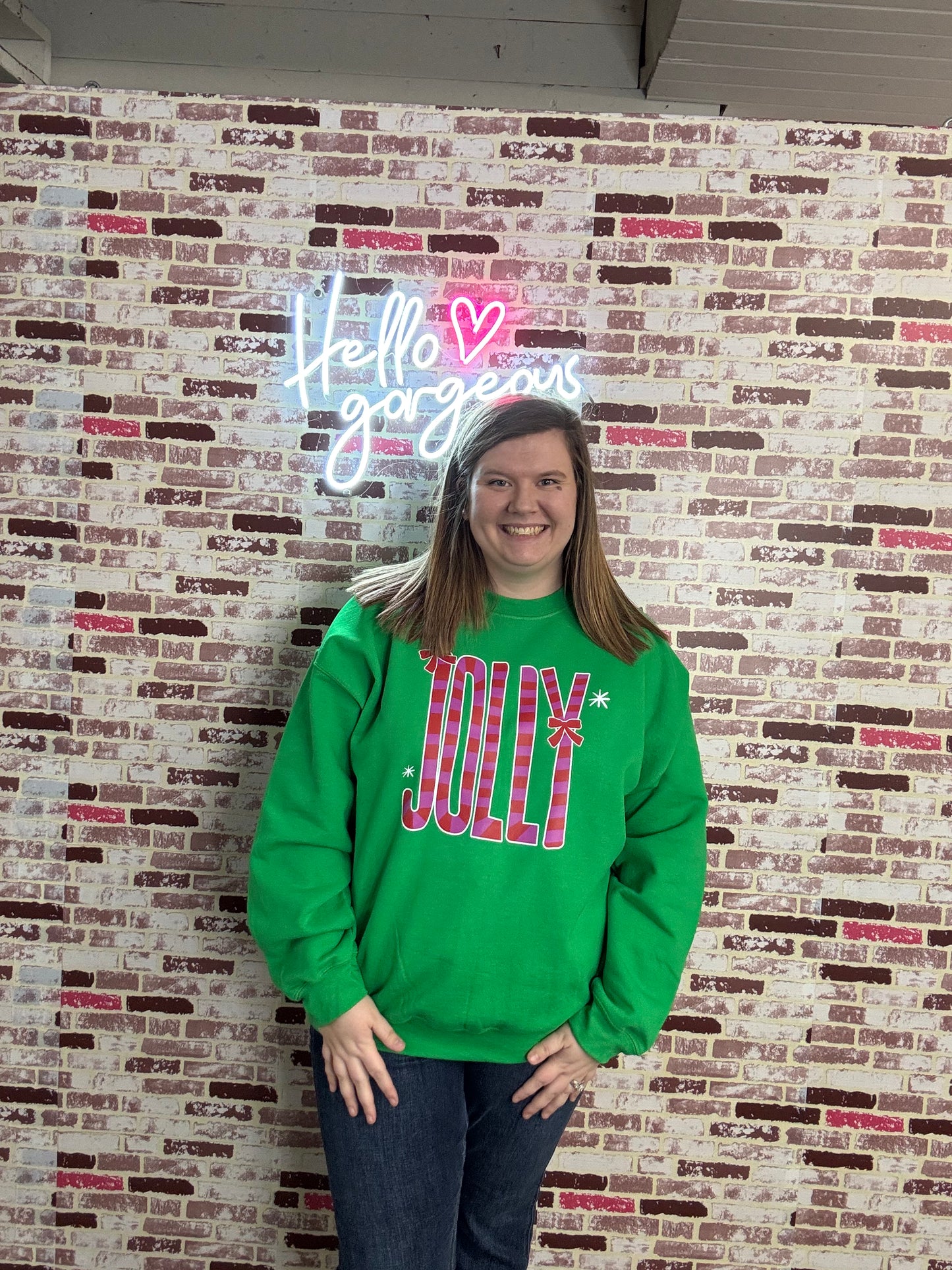 Green Jolly Candy cane striped sweatshirt