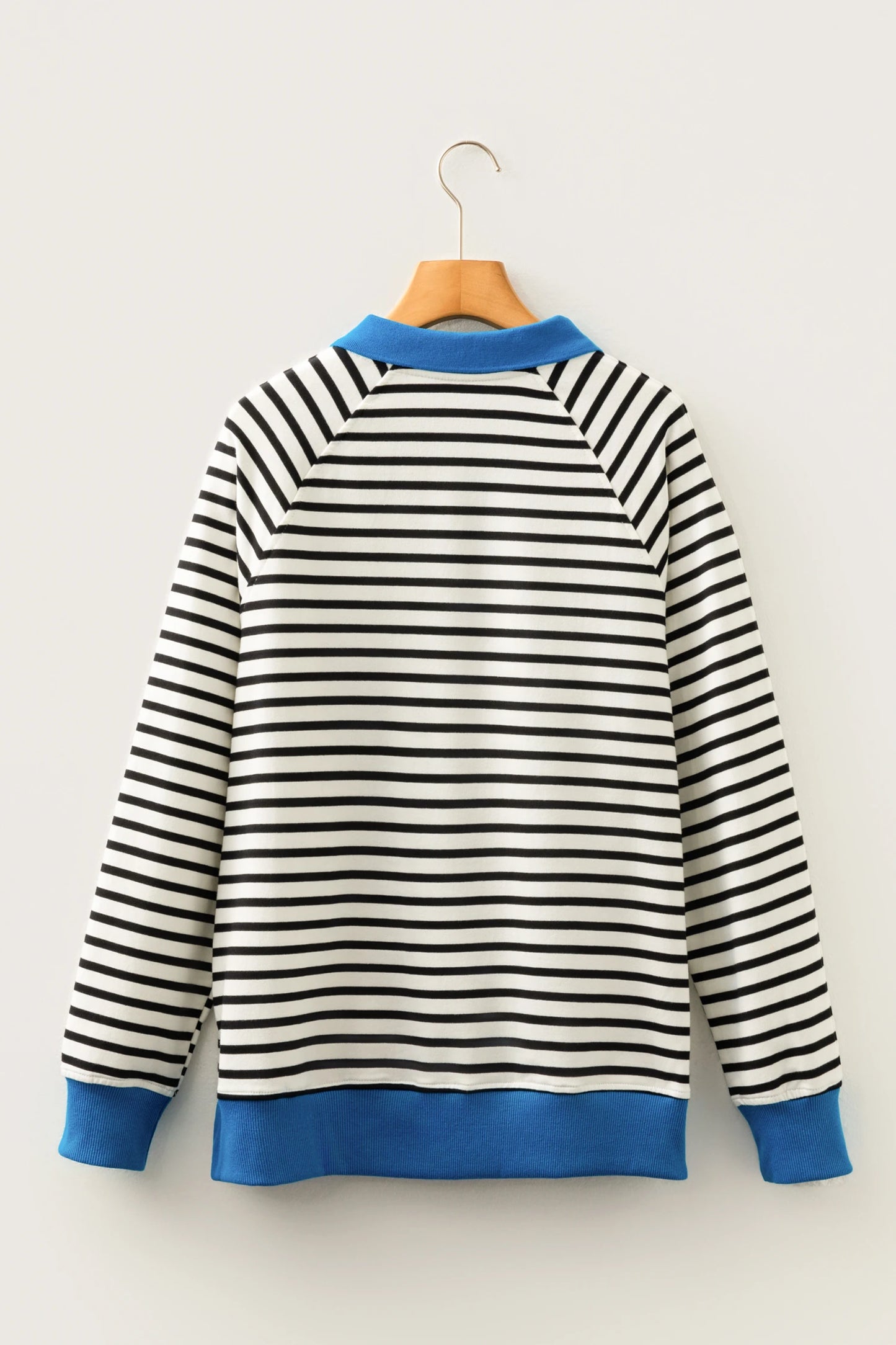Black Stripe Button Blue Collar Top