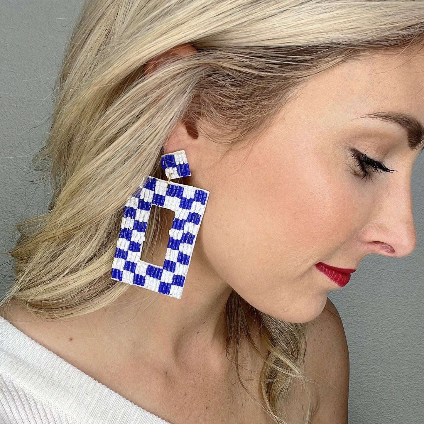 Checkered Blue/White Earrings