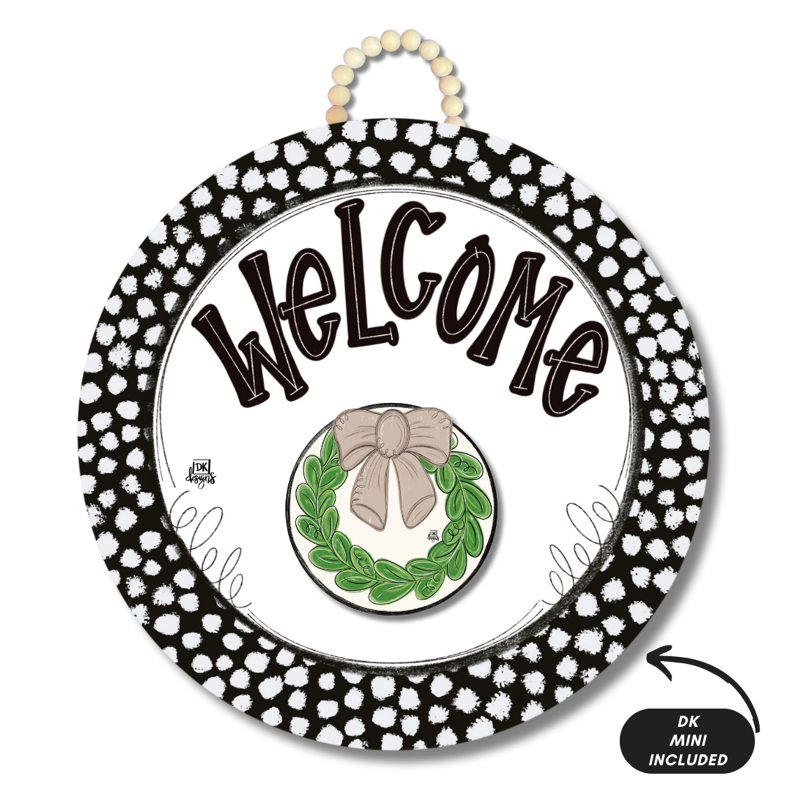 Black and White Dot Welcome Hanger with attachments