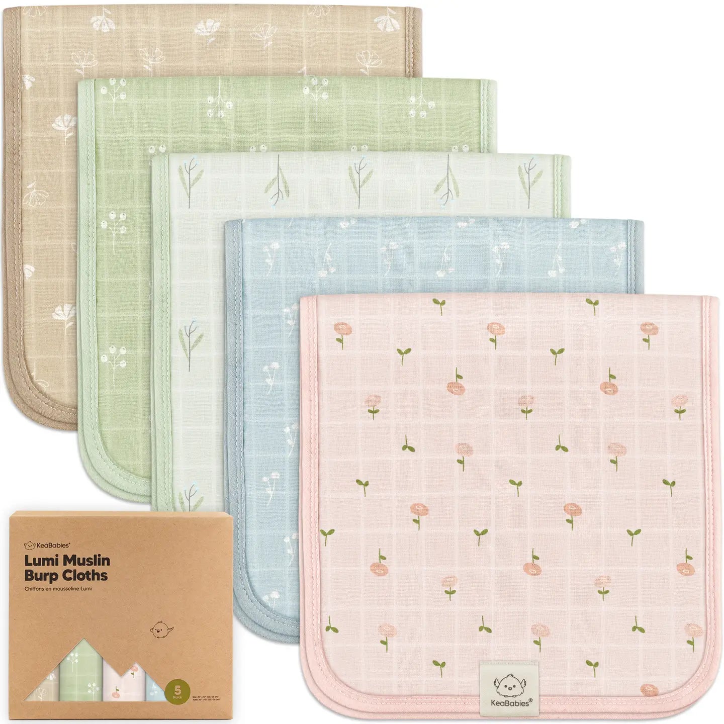 KeaBabies Lumi Muslin Burp cloths 5pc