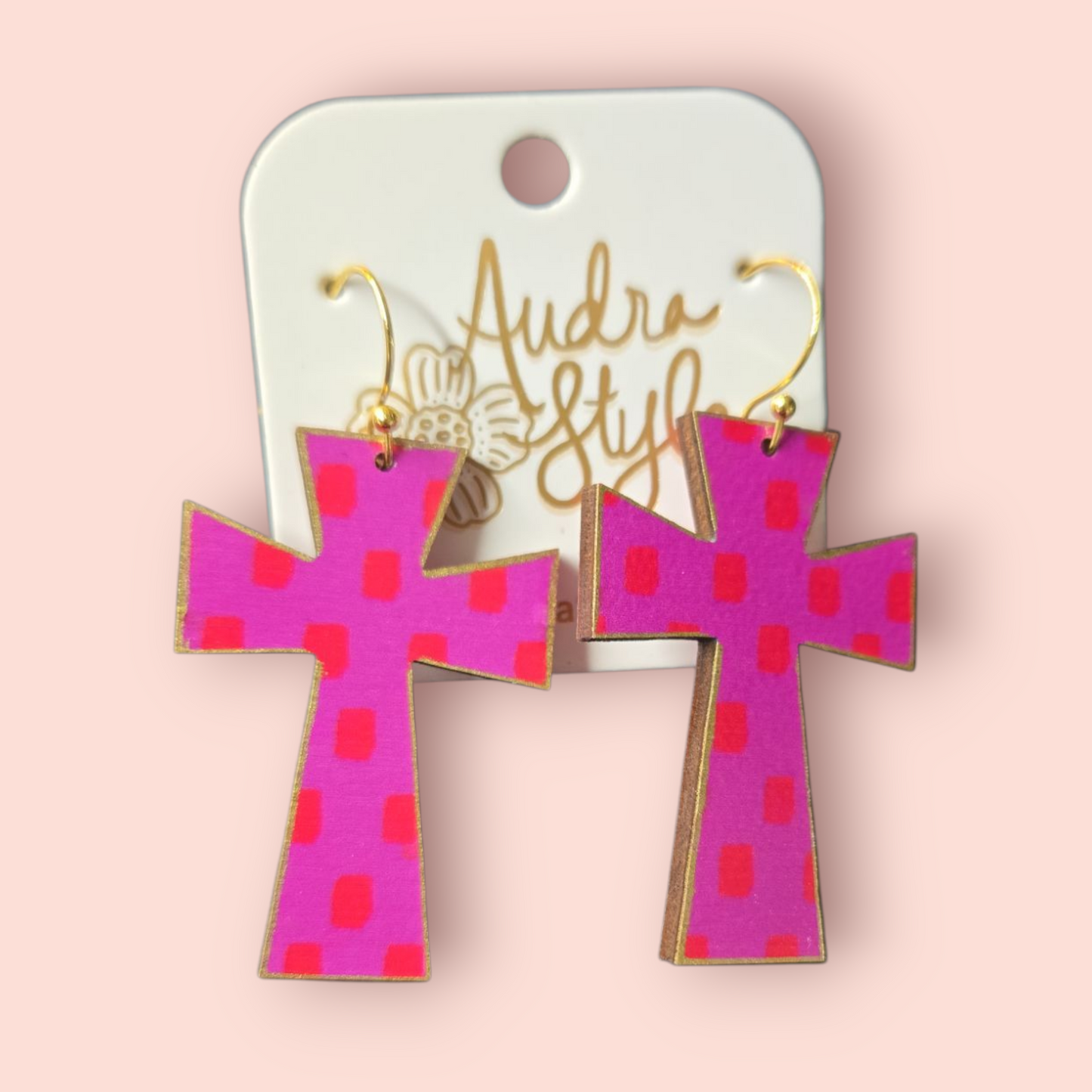 Pink Cross dangle earring