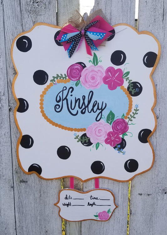 Polka Dots and Floral Hospital Birth Stat Door Hanger