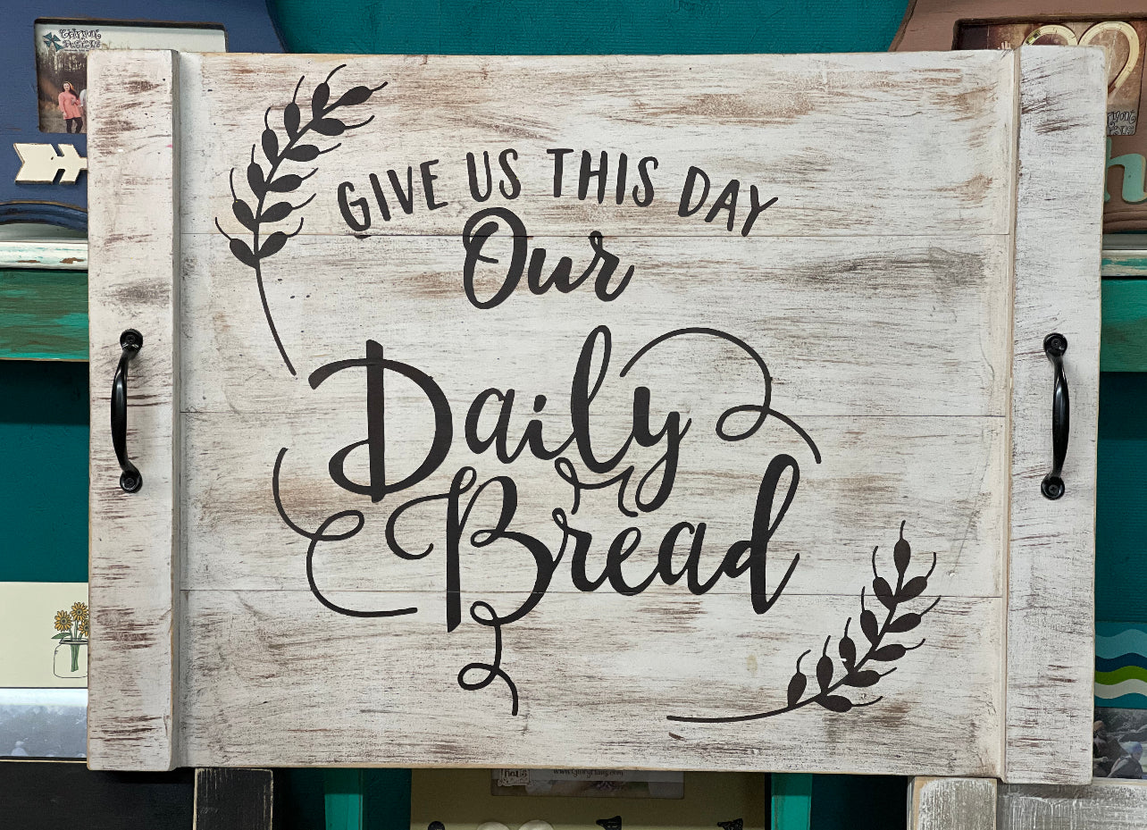 Give us this Day White Distressed Farmhouse Stove Top Cover Noodle Board