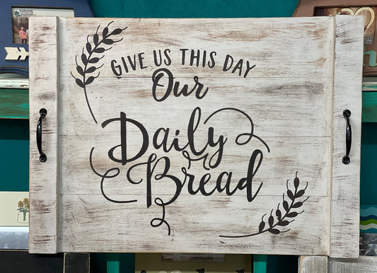 Give us this Day White Distressed Farmhouse Stove Top Cover Noodle Board