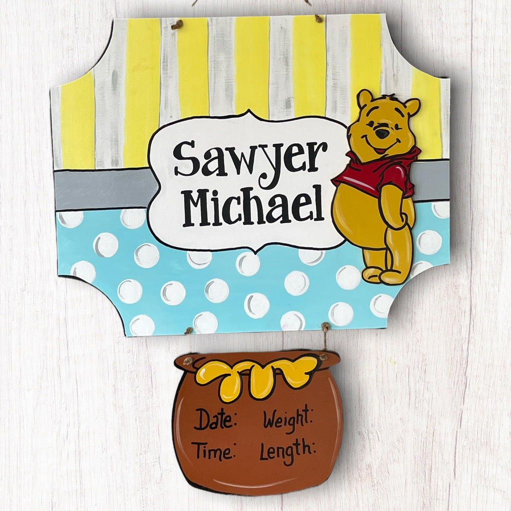 Winnie-The-Pooh Hospital Birth Stat Door Hanger