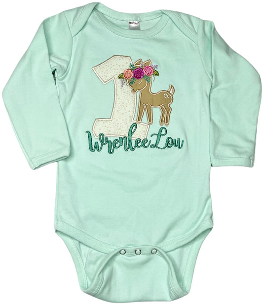 Fancy Fawn Floral Birthday Onesie/Tee