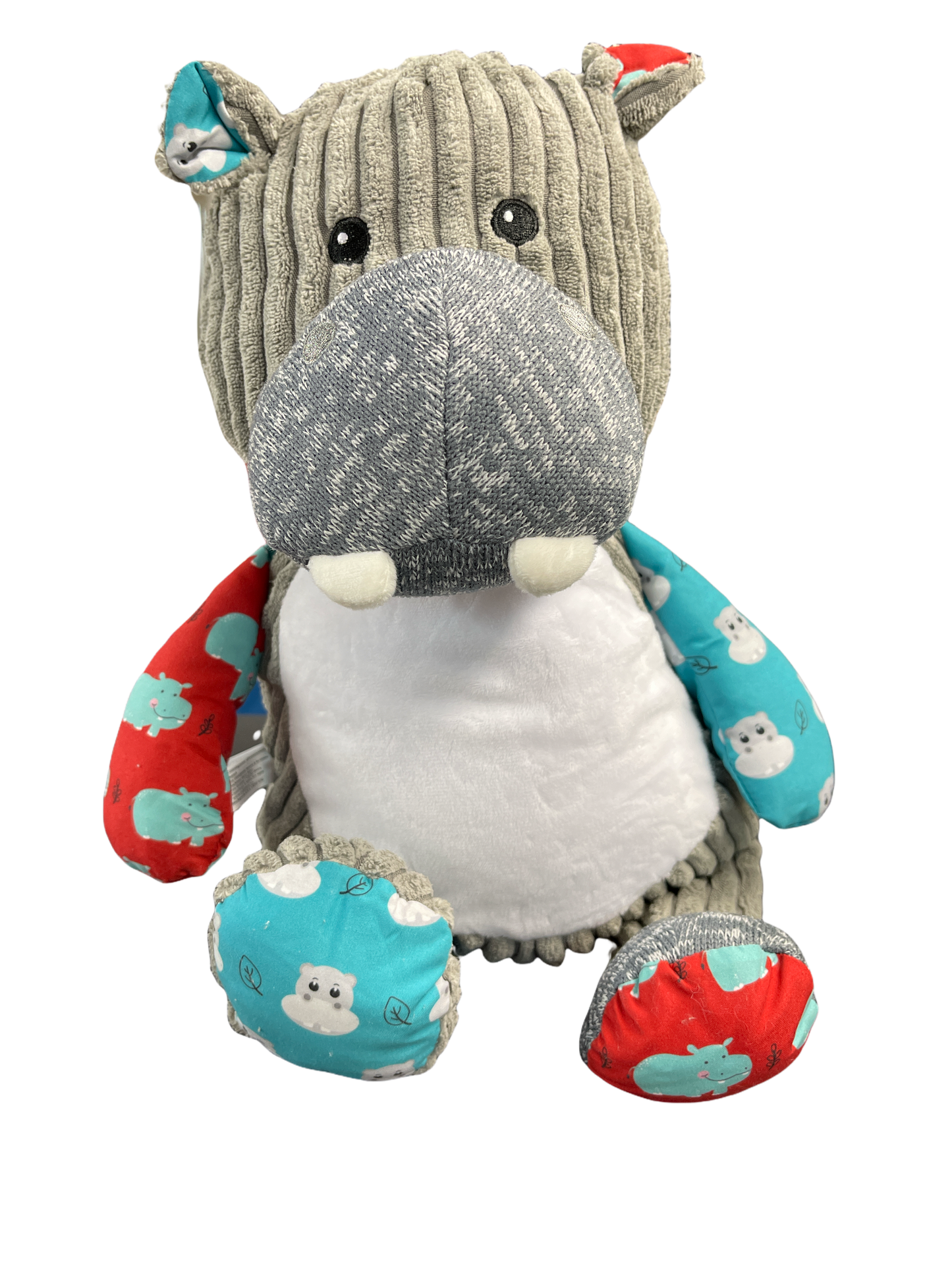 Embroidered Stuffed Patchwork Harlequinn Printed Hippo Animal Cubbie Personalized Baby Gift