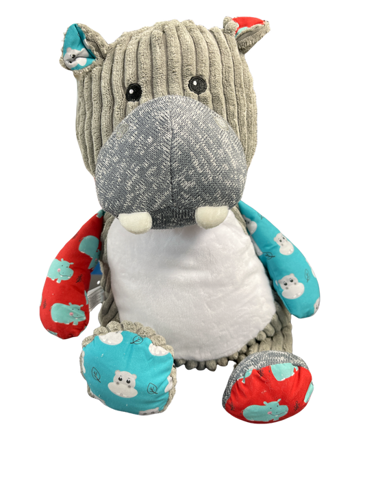 Embroidered Stuffed Patchwork Harlequinn Printed Hippo Animal Cubbie Personalized Baby Gift