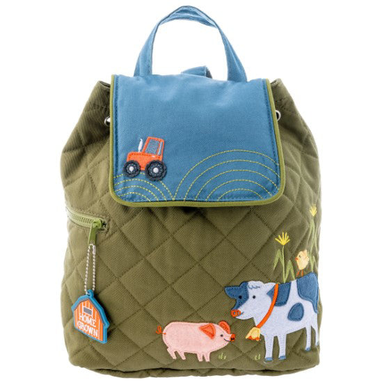 Green Farm Animal Quilted Backpack