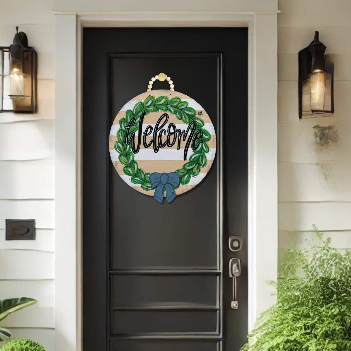 Tan Wreath "Welcome" Door Hanger