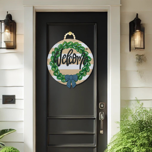 Tan Wreath "Welcome" Door Hanger