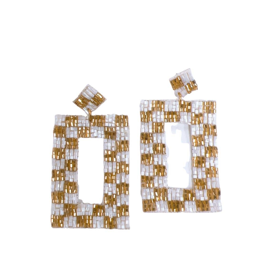Checkered Gold/White Earrings