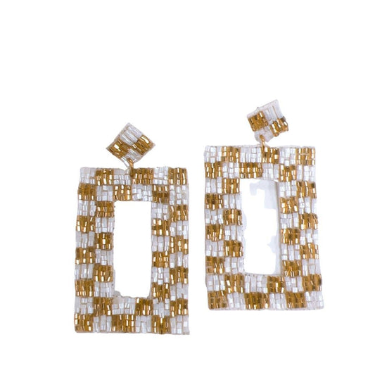 Checkered Gold/White Earrings