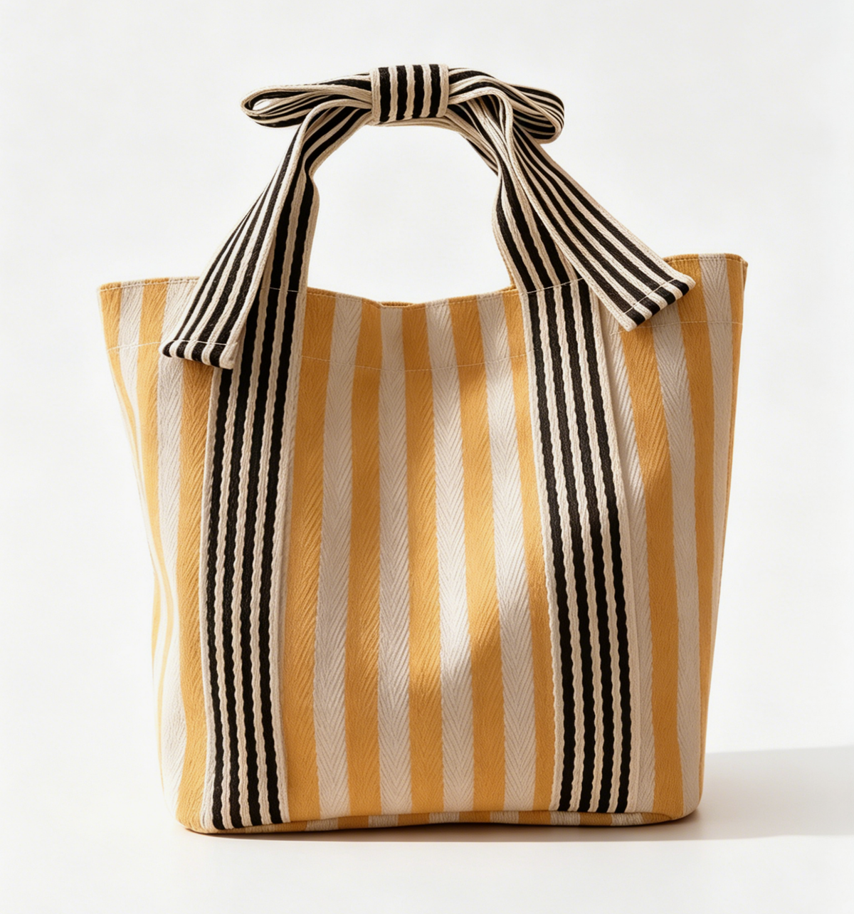 Canvas Striped Tote Bag Bow Handbag