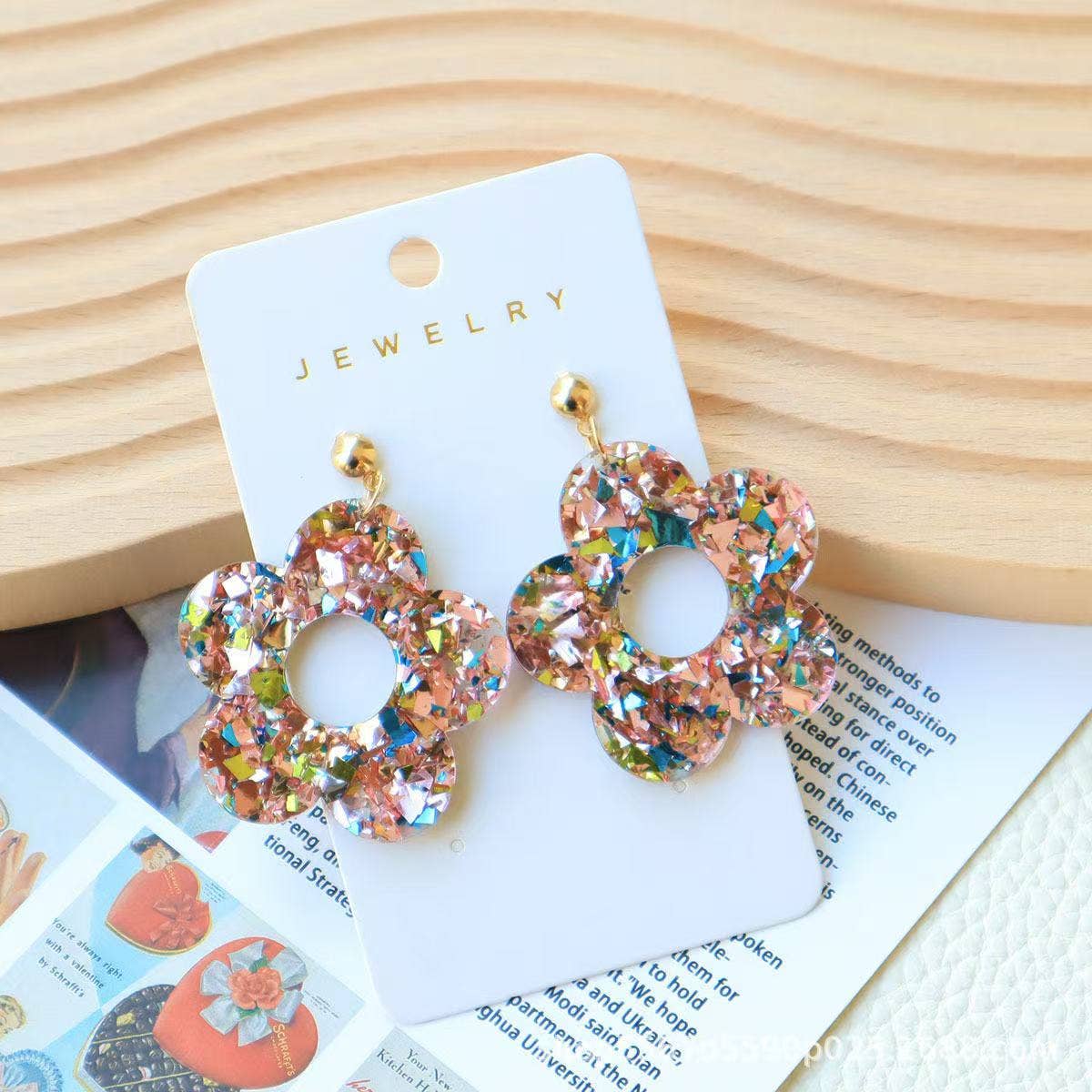 Glitter Acrylic Flower Earrings