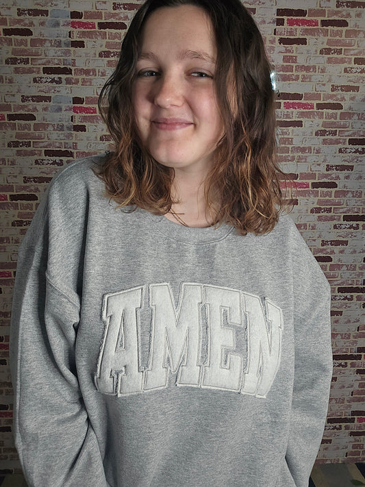 AMEN tone on tone appliqued crewneck
