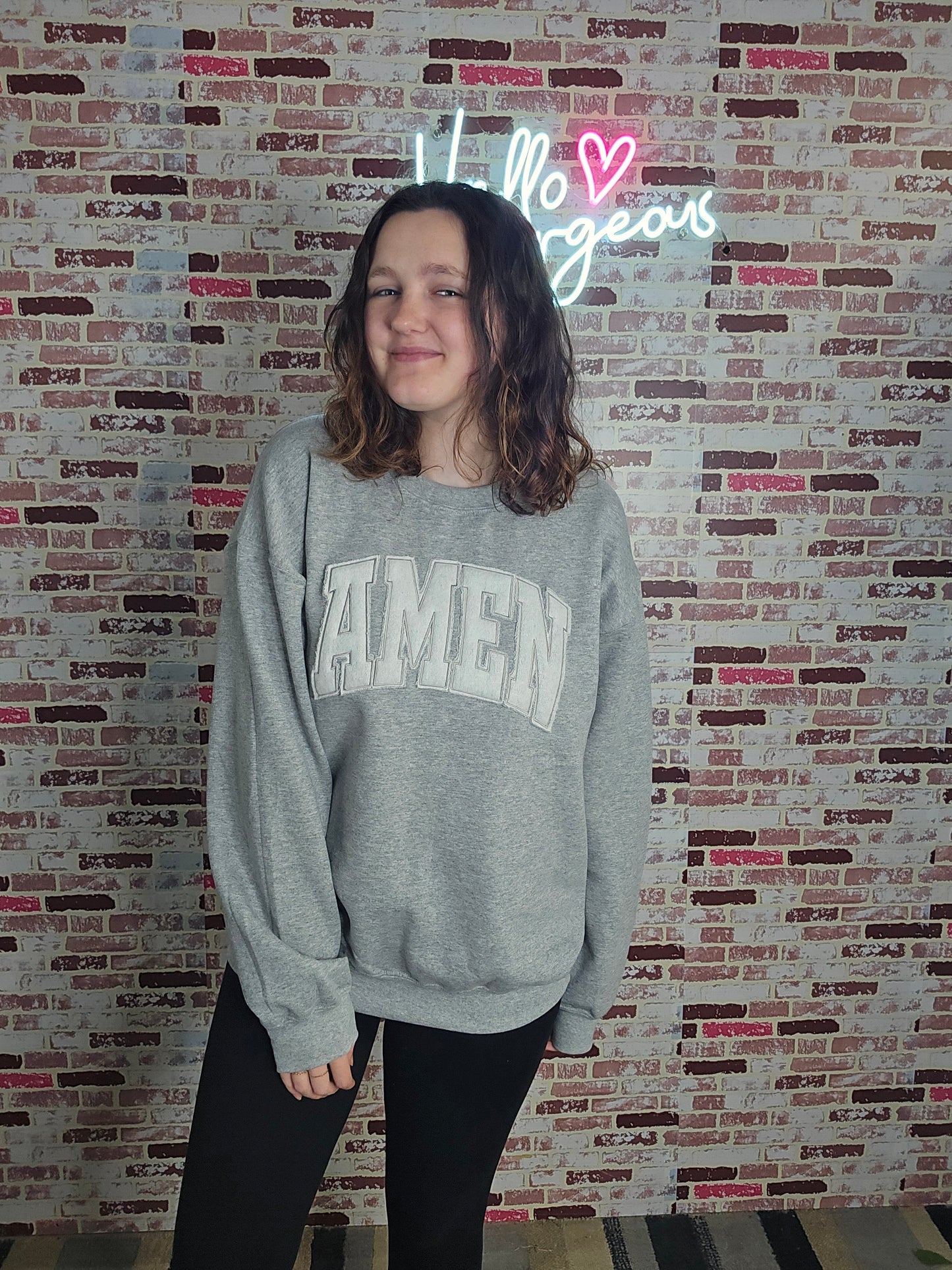 AMEN tone on tone appliqued crewneck