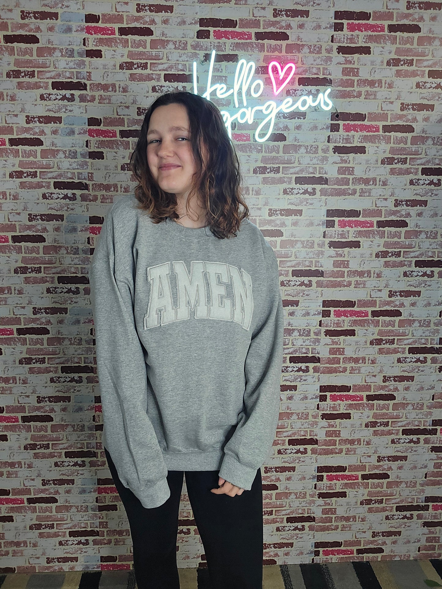 AMEN tone on tone appliqued crewneck