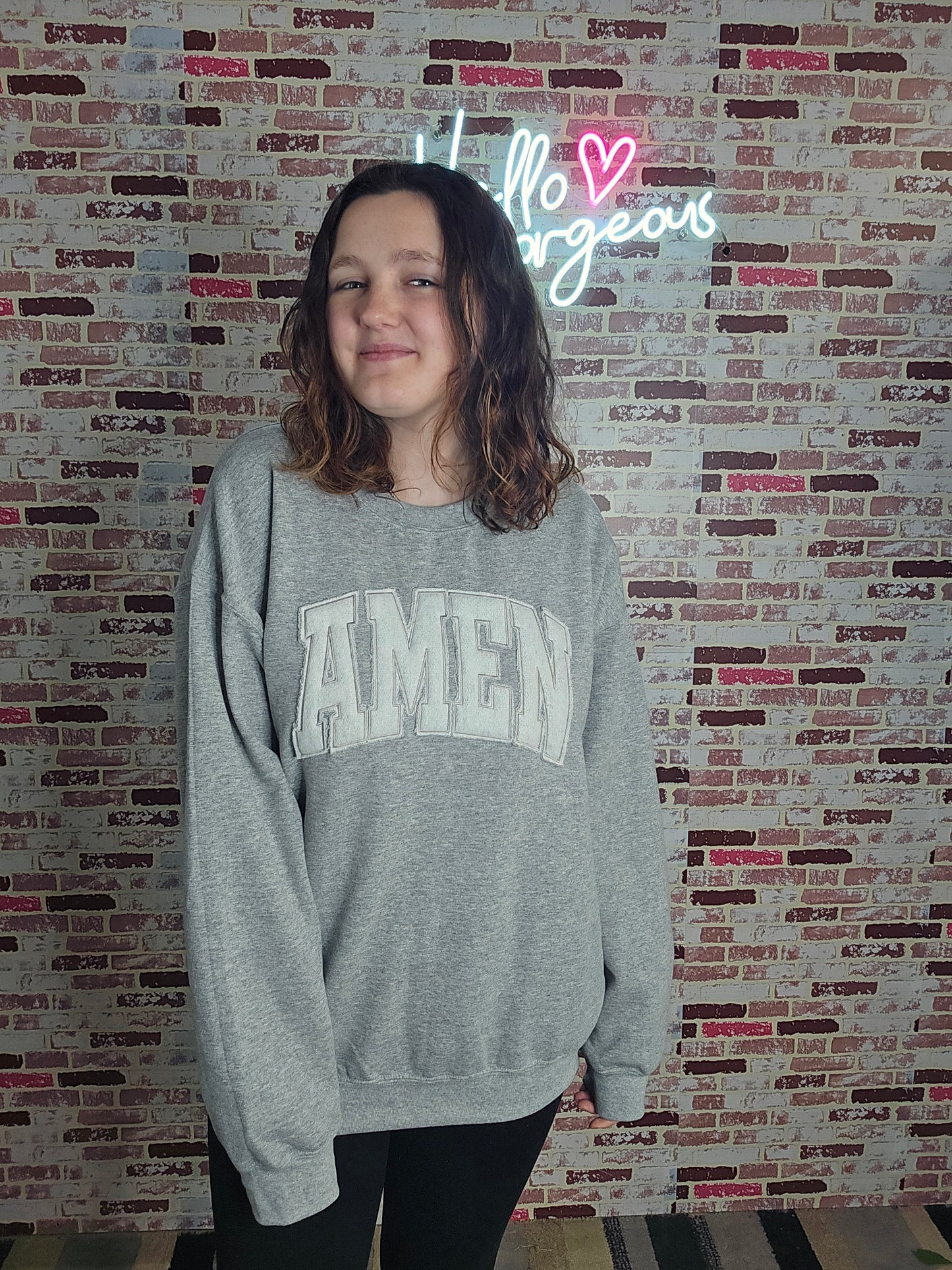 AMEN tone on tone appliqued crewneck