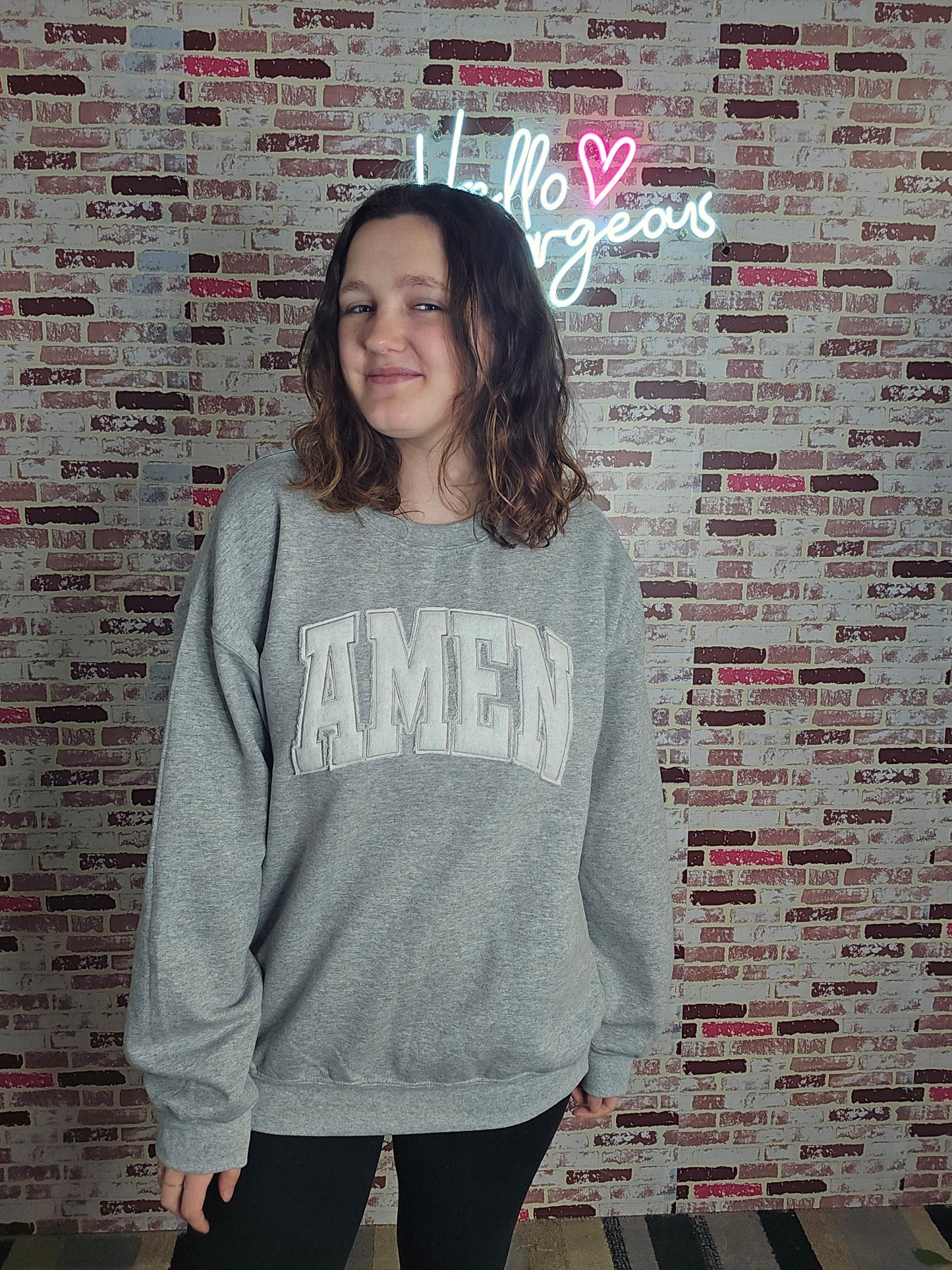 AMEN tone on tone appliqued crewneck