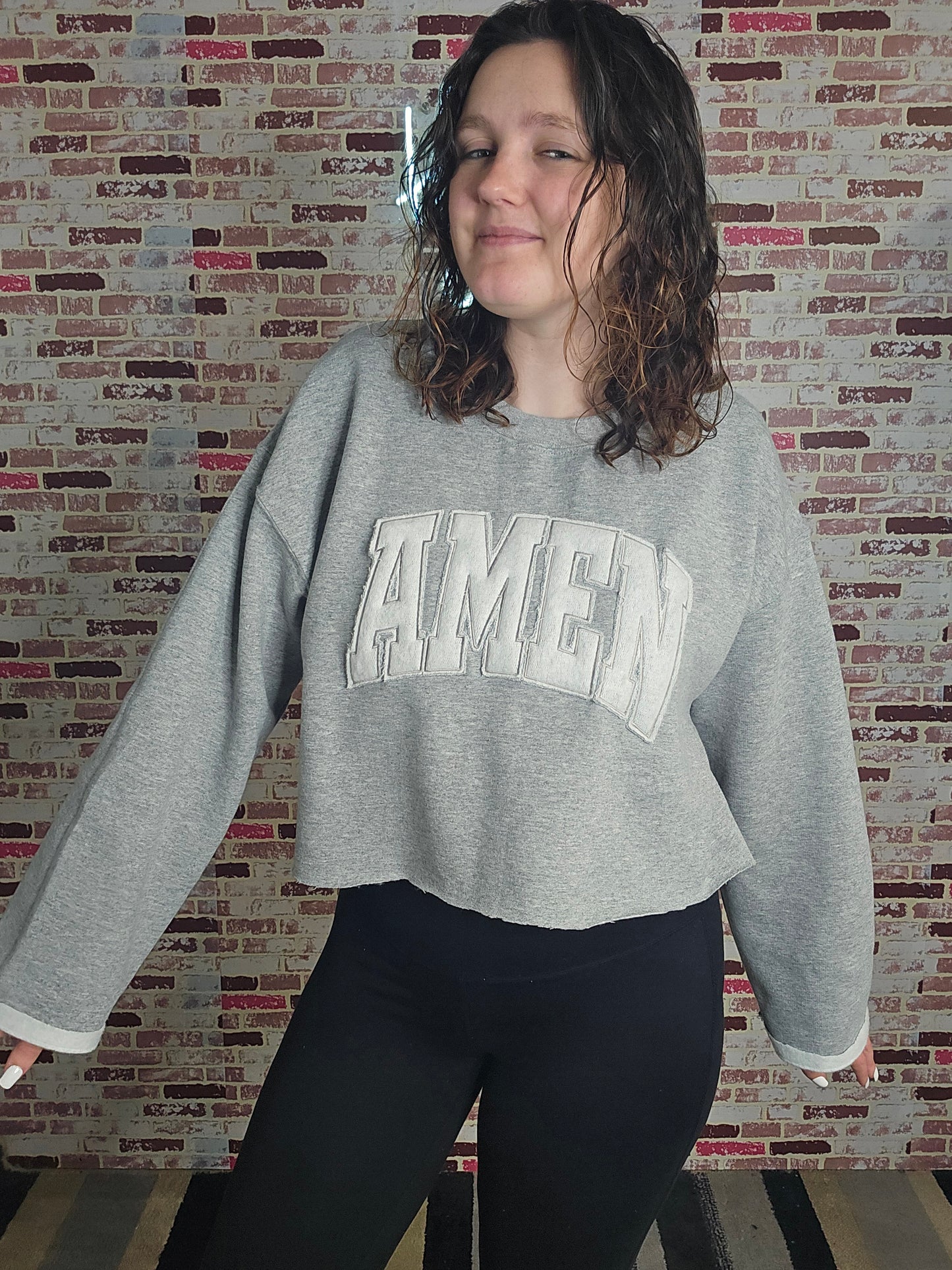 AMEN tone on tone appliqued crewneck