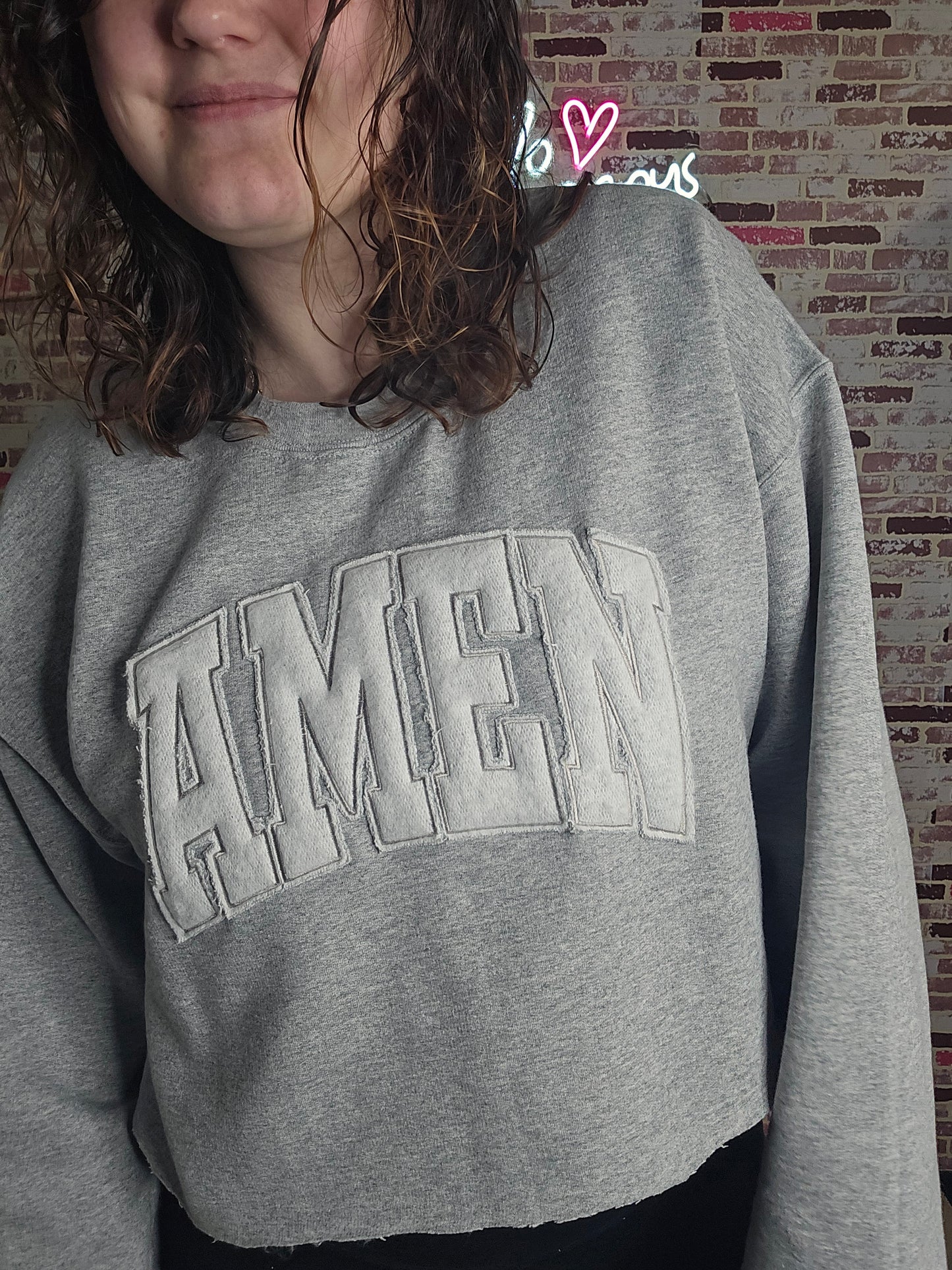 AMEN tone on tone appliqued crewneck