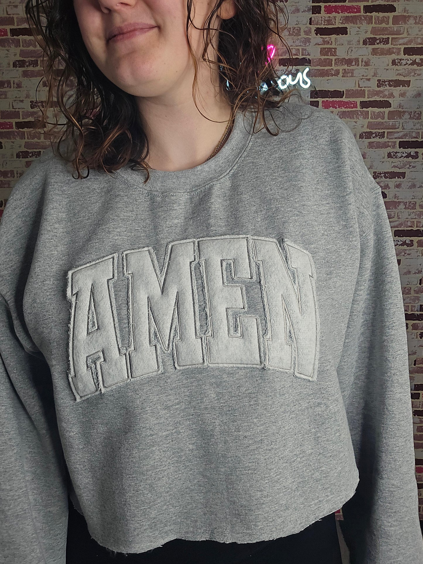 AMEN tone on tone appliqued crewneck