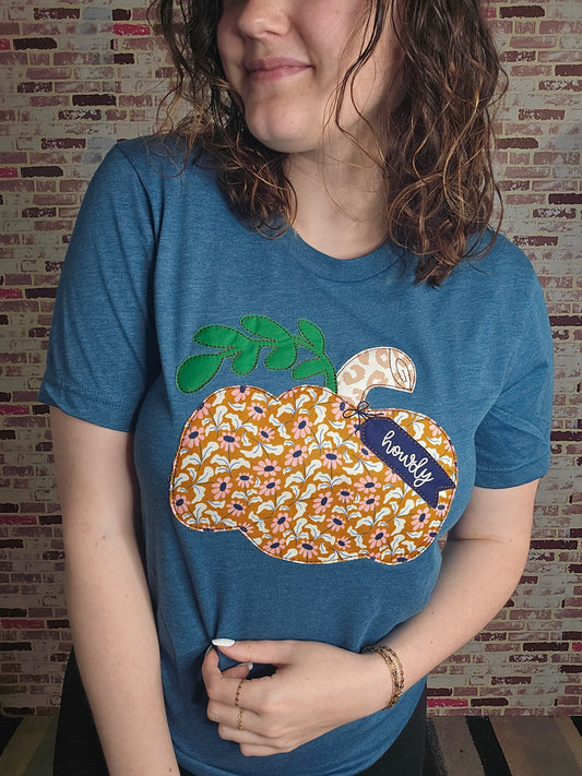 Teal floral howdy pumpkin tshirt