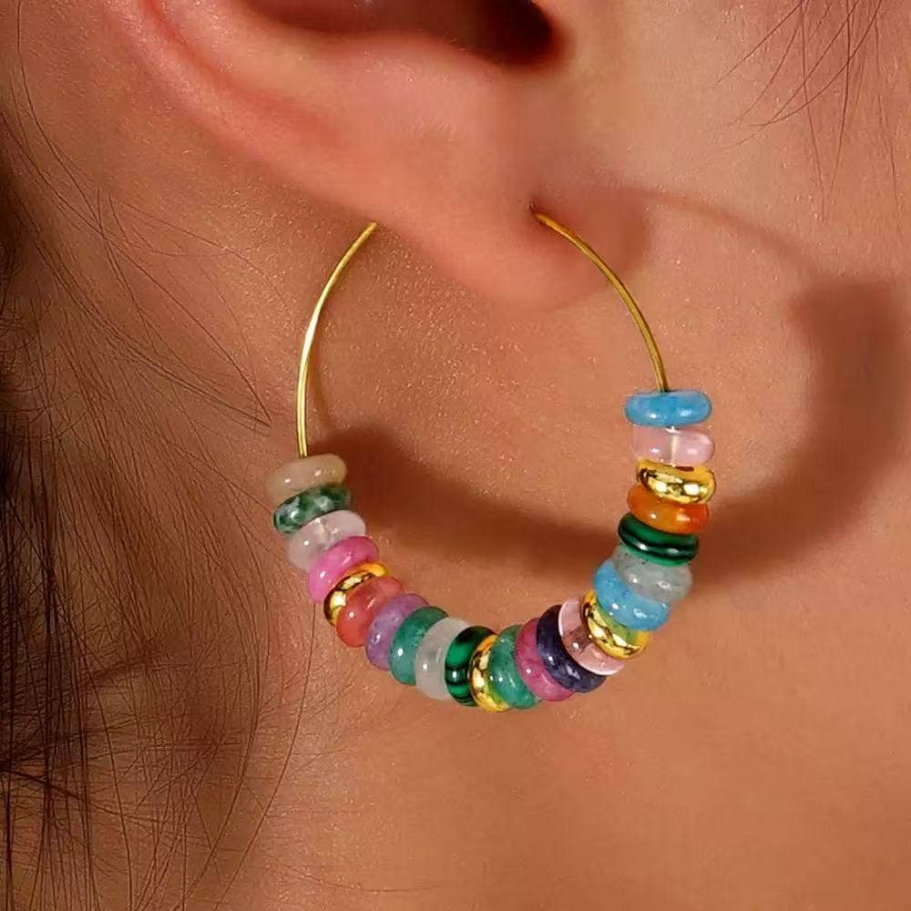 Stone Beaded Hoop Multicolor