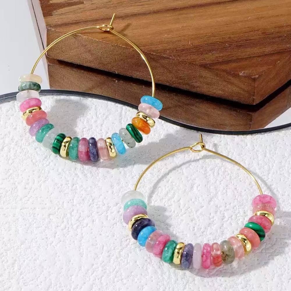 Stone Beaded Hoop Multicolor