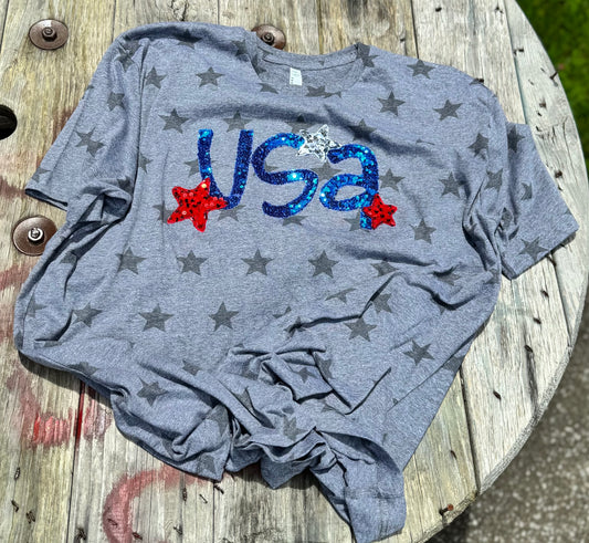 July 4th Sparkle Graphic Appliqued Tee