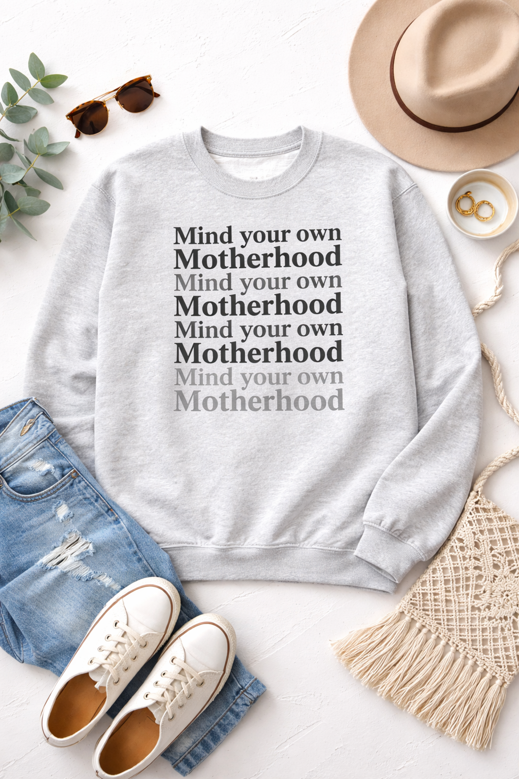 Mind Your Own Motherhood Sweatshirt – Funny Mom Crewneck | Gildan Ash Grey Mind Your Own Motherhood Crewneck Sweatshirt – Gildan Ash Grey | Funny Mom Sweatshirt | Cozy Mom Life Pullover