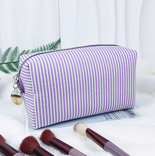 Seersucker Striped Makeup Bag Bubble Cosmetics Pouch