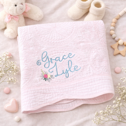 Personalized Baby Blanket Quilt with Name – Embroidered Custom Newborn Keepsake