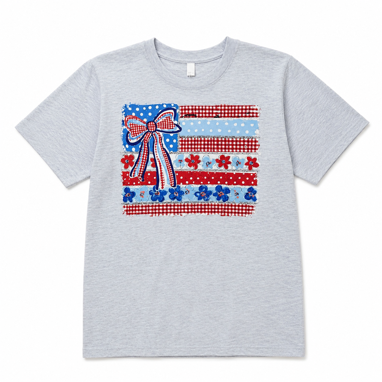 Vintage Patchwork American Flag Bow Tee
