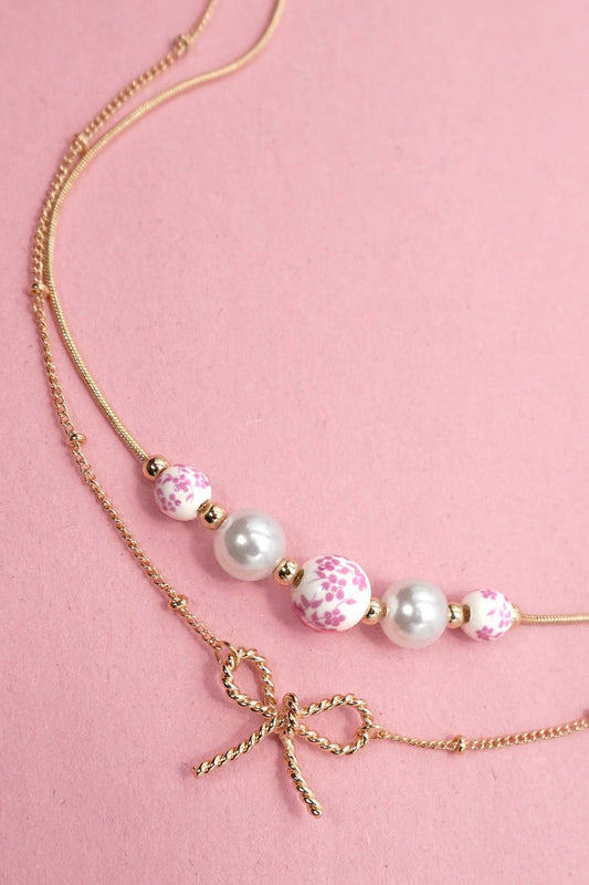 PINK CERAMIC PORCELAIN LAYER NECKLACE