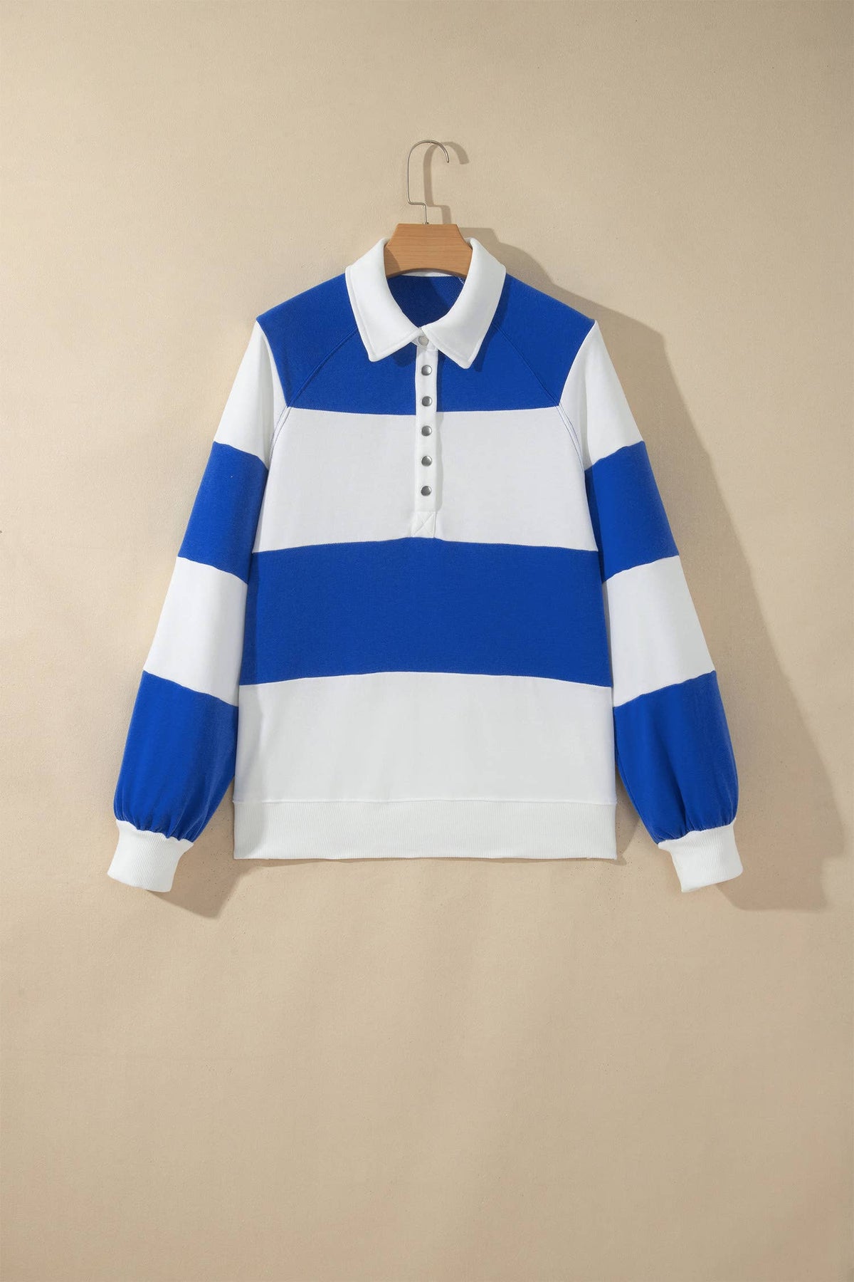 Blue & White Button Long Sleeve Sweatshirt