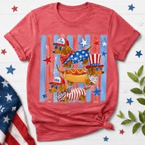 Patriotic Dachshund Graphic Tee | Fourth of July Wiener Dog Shirt | Cute Dog Lover Summer Tee